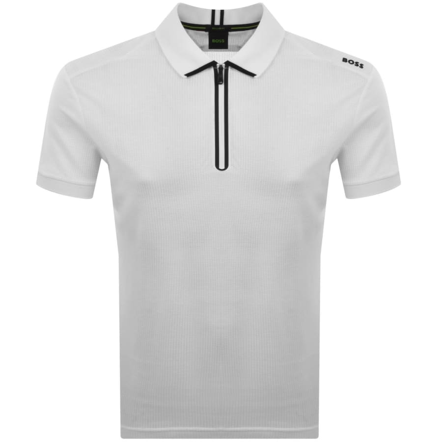 BOSS Terrace Quarter Zip Polo T Shirt White | Mainline Menswear x